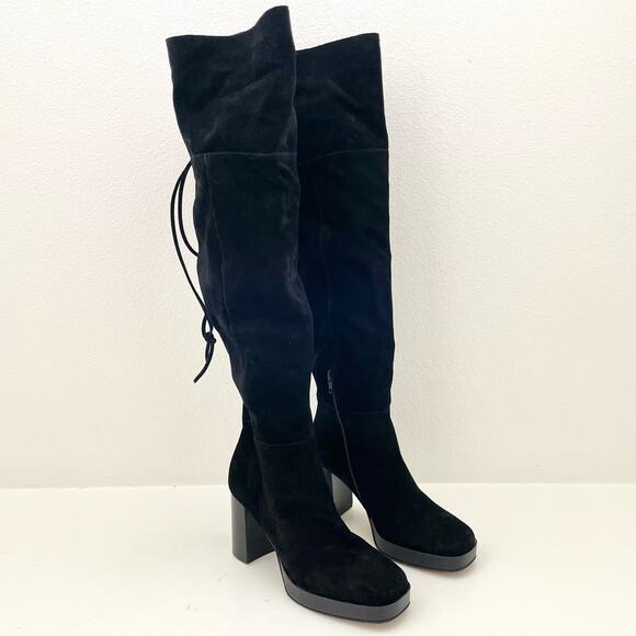 Free People Echo Black Suede Over the Knee Platform Boots Women's 37.5 NEW - Picture 3 of 11